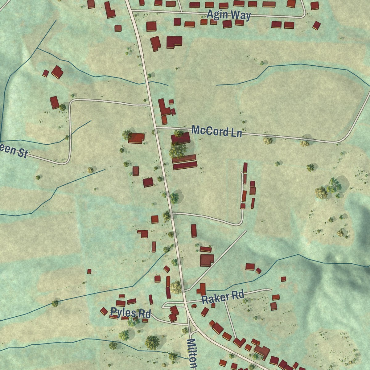 Close-up of the map of Milton, Kentucky print showing street and building detail