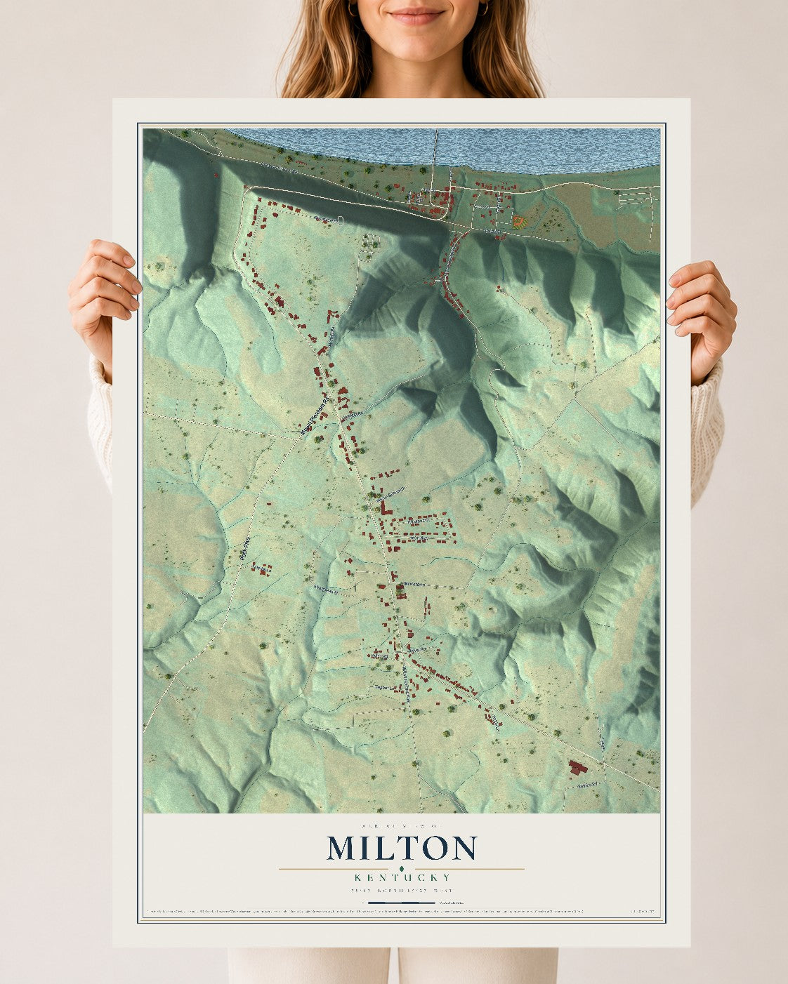 Map of Milton, Kentucky, 24 x 36 inch unframed archival matte print