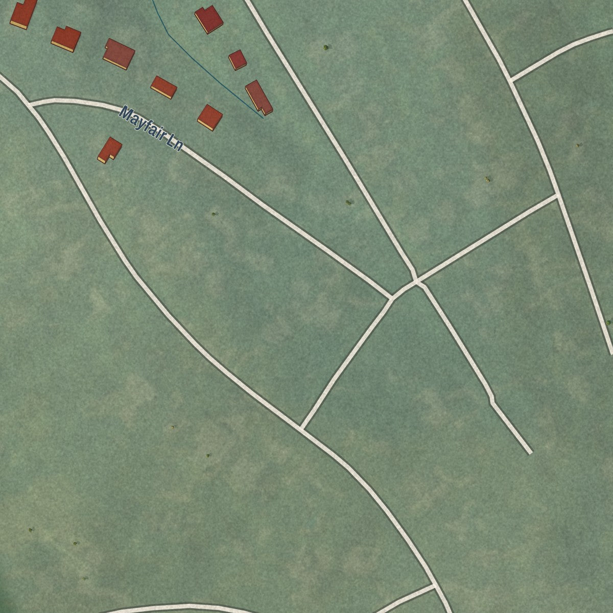 Second close-up of the map of Mockingbird Valley, Kentucky print showing more streets and buildings