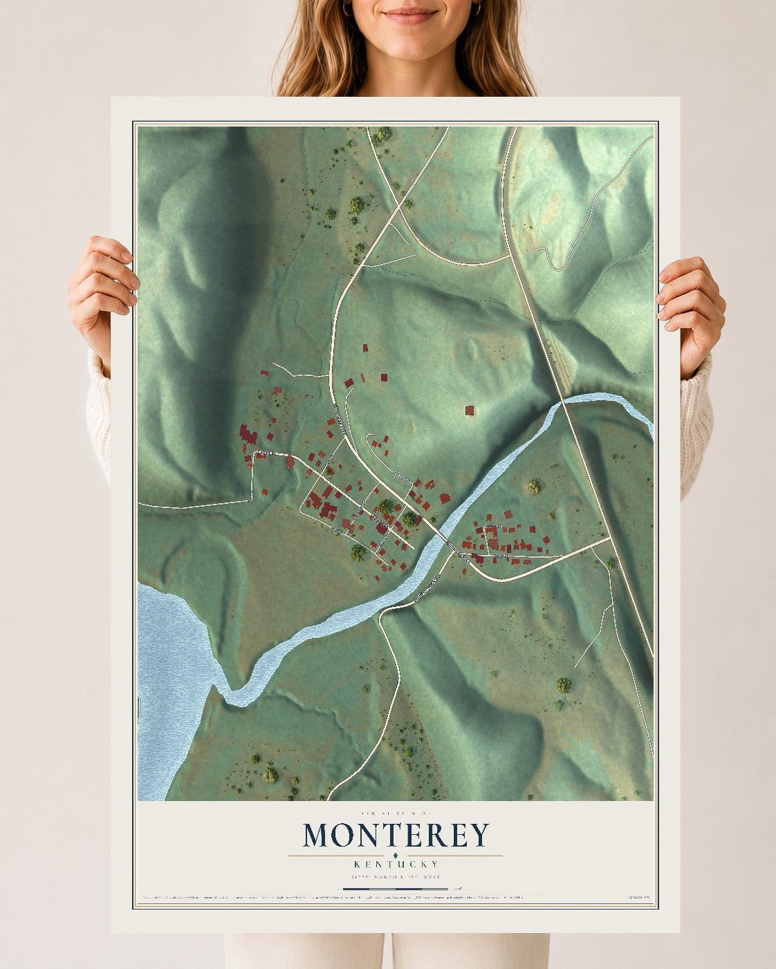 Map of Monterey, Kentucky, 24 x 36 inch unframed archival matte print