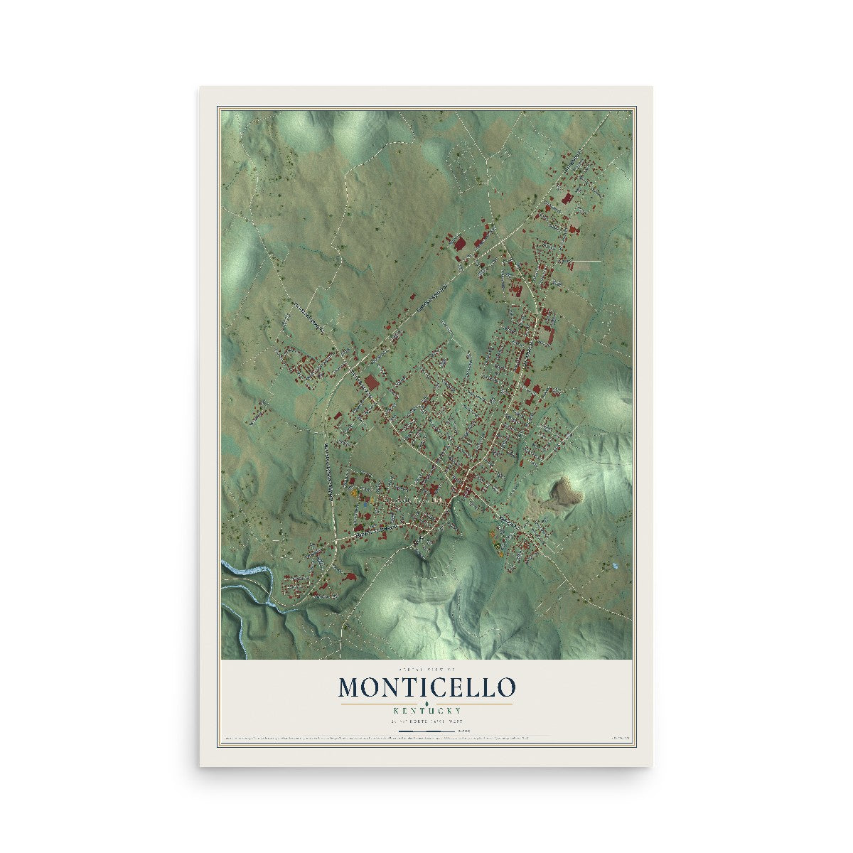 Map of Monticello, Kentucky, 12 x 18 inch unframed archival matte print