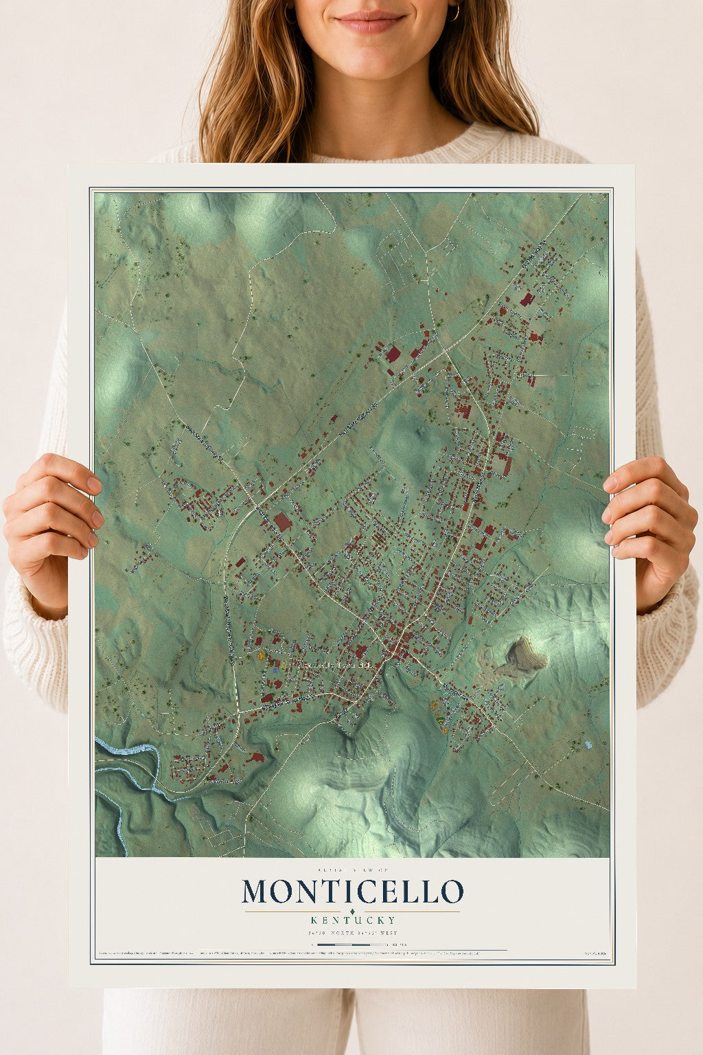 Map of Monticello, Kentucky, 18 x 24 inch unframed archival matte print