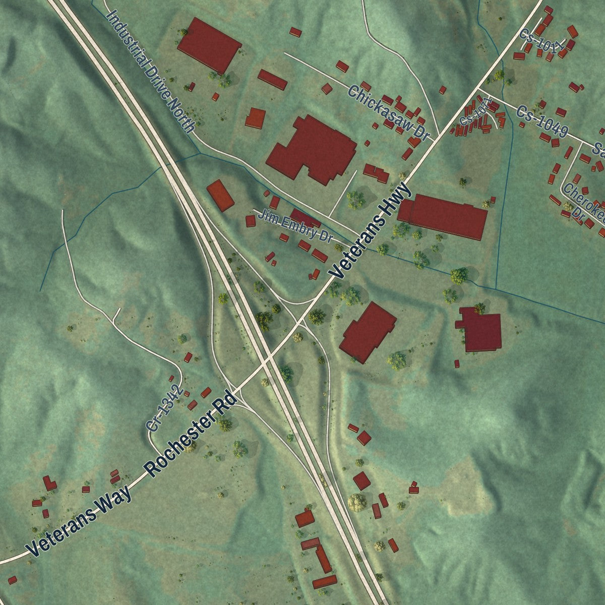 Second close-up of the map of Morgantown, Kentucky print showing more streets and buildings