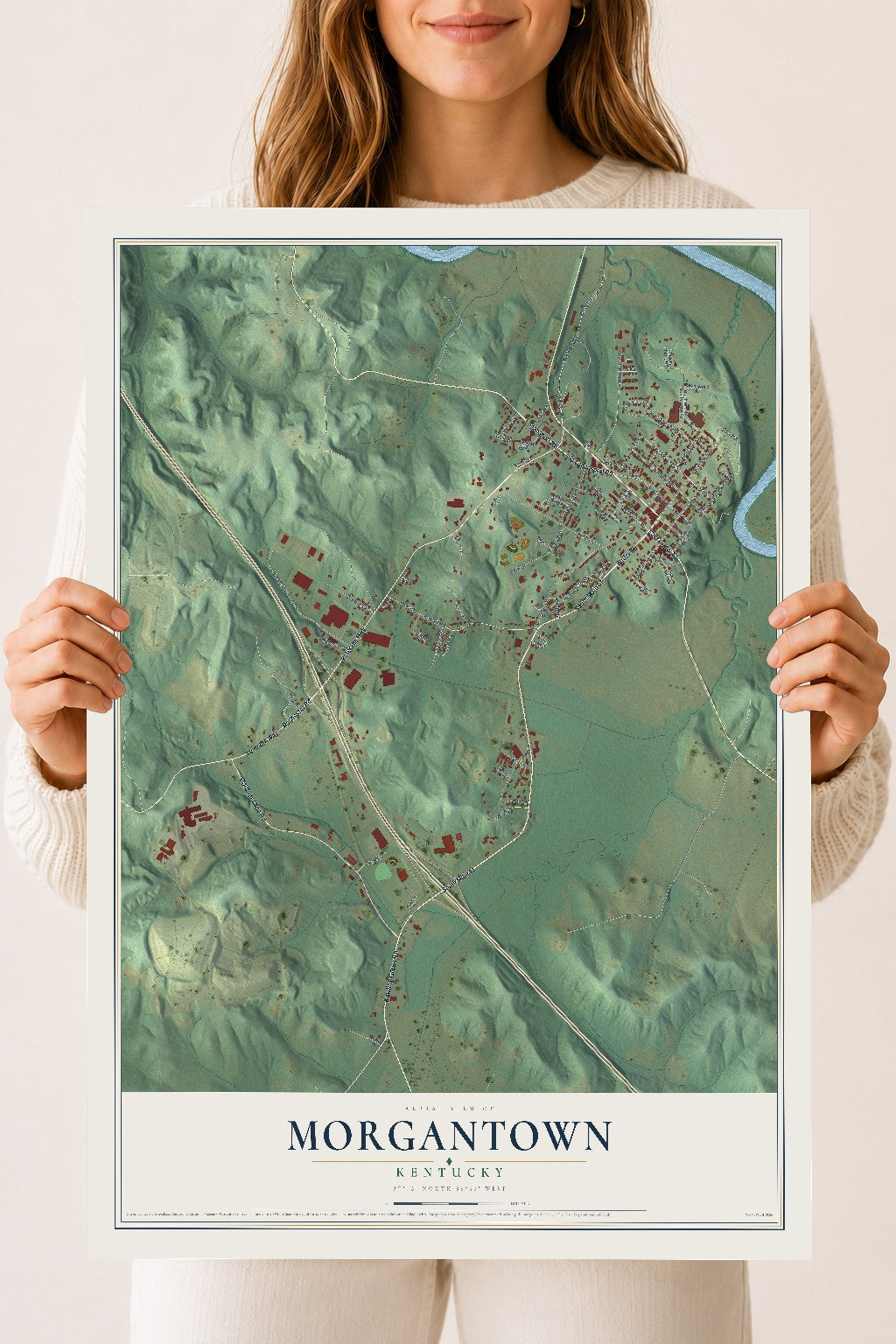 Map of Morgantown, Kentucky, 18 x 24 inch unframed archival matte print