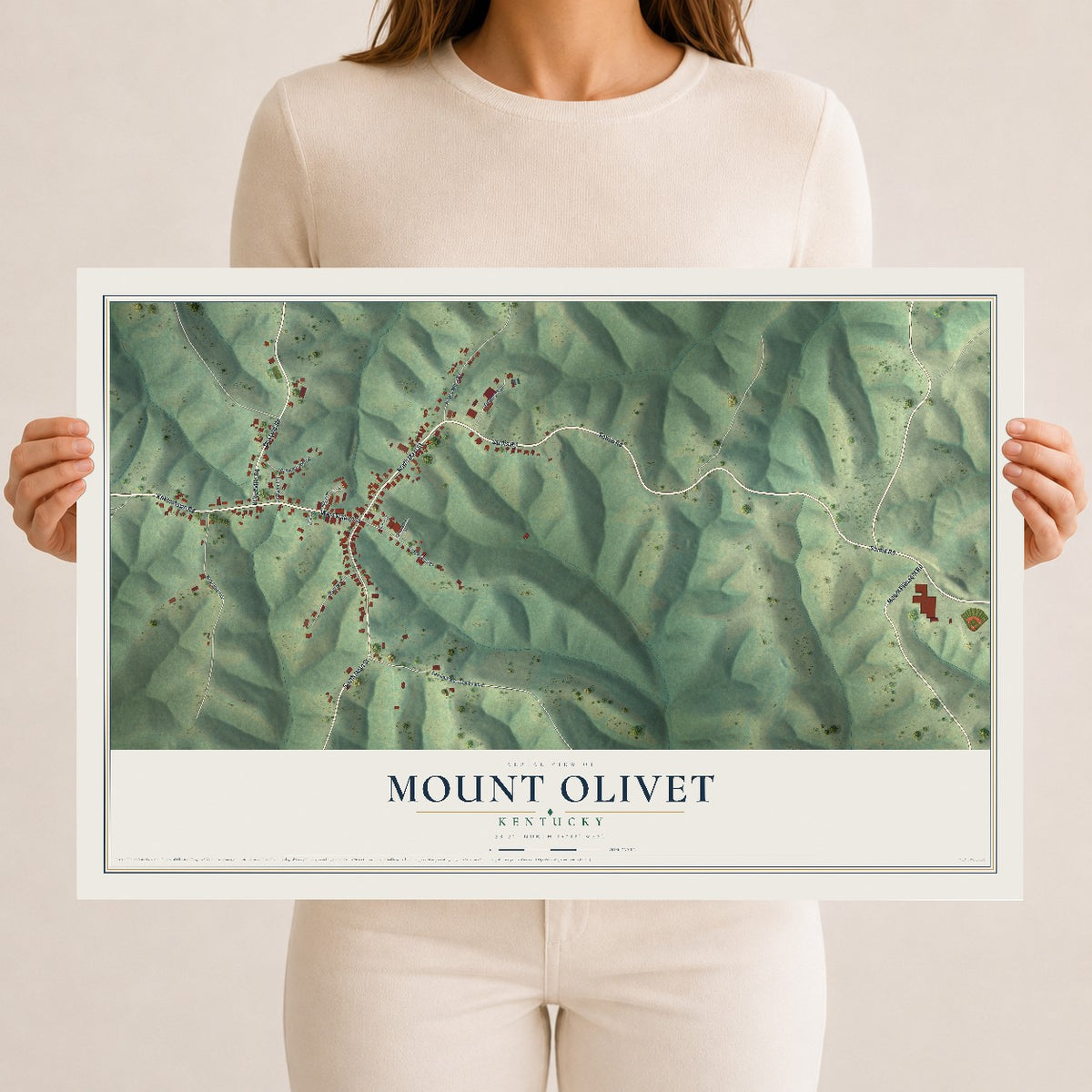 Map of Mount Olivet, Kentucky, 12 x 18 inch unframed archival matte print