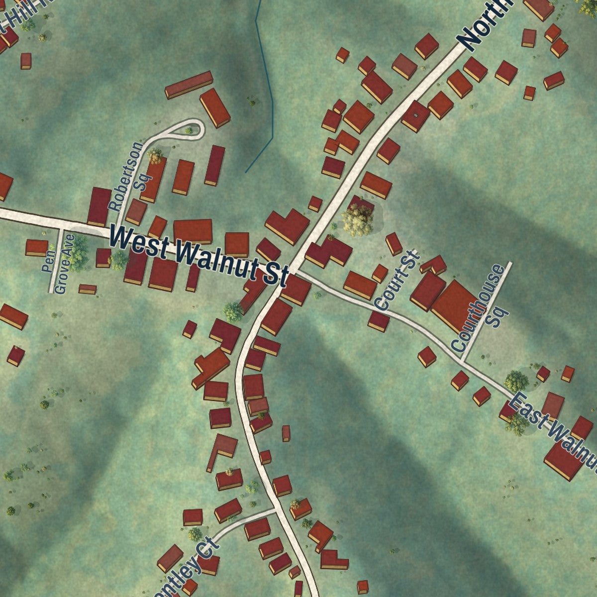 Close-up of the map of Mount Olivet, Kentucky print showing street and building detail