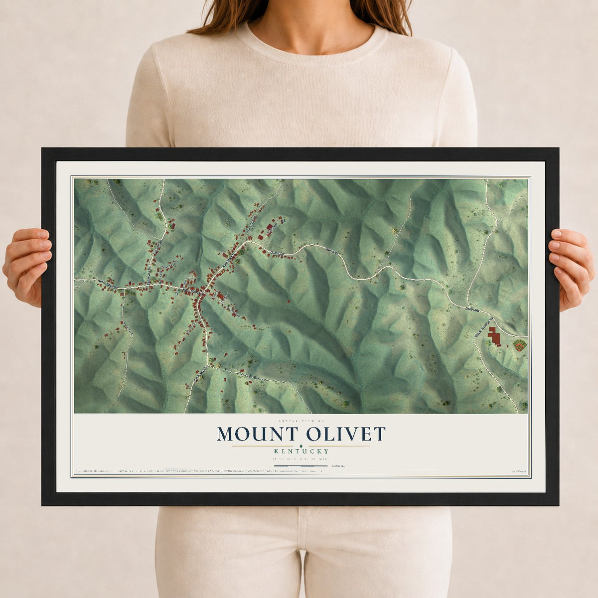 Map of Mount Olivet, Kentucky, 12 x 18 inch print in a black wood frame
