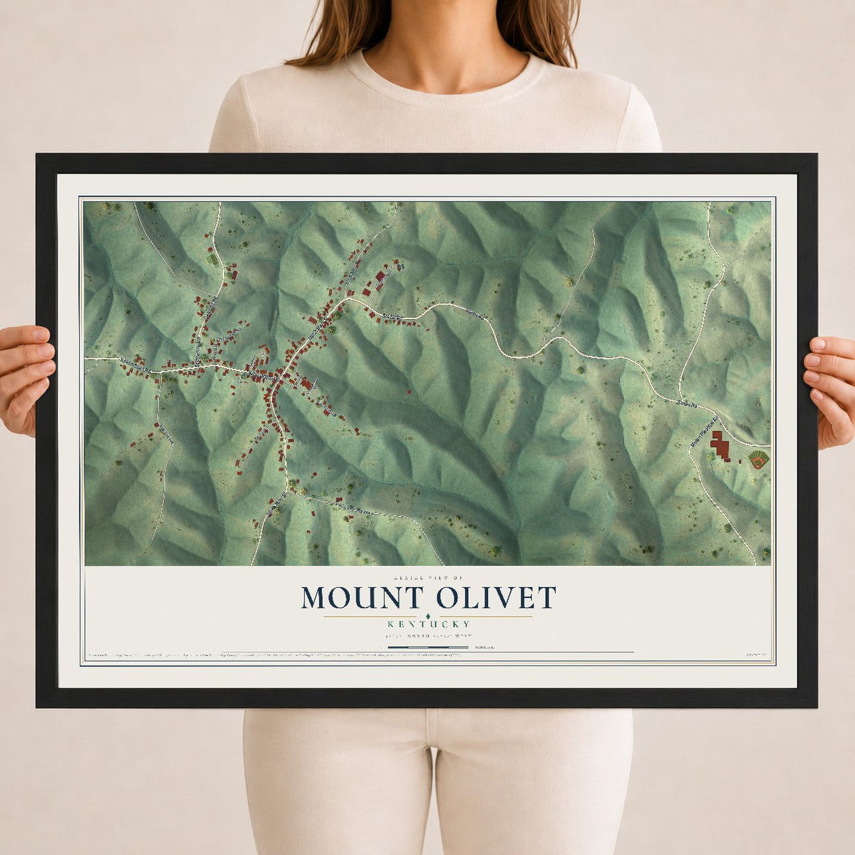 Map of Mount Olivet, Kentucky, 18 x 24 inch print in a black wood frame