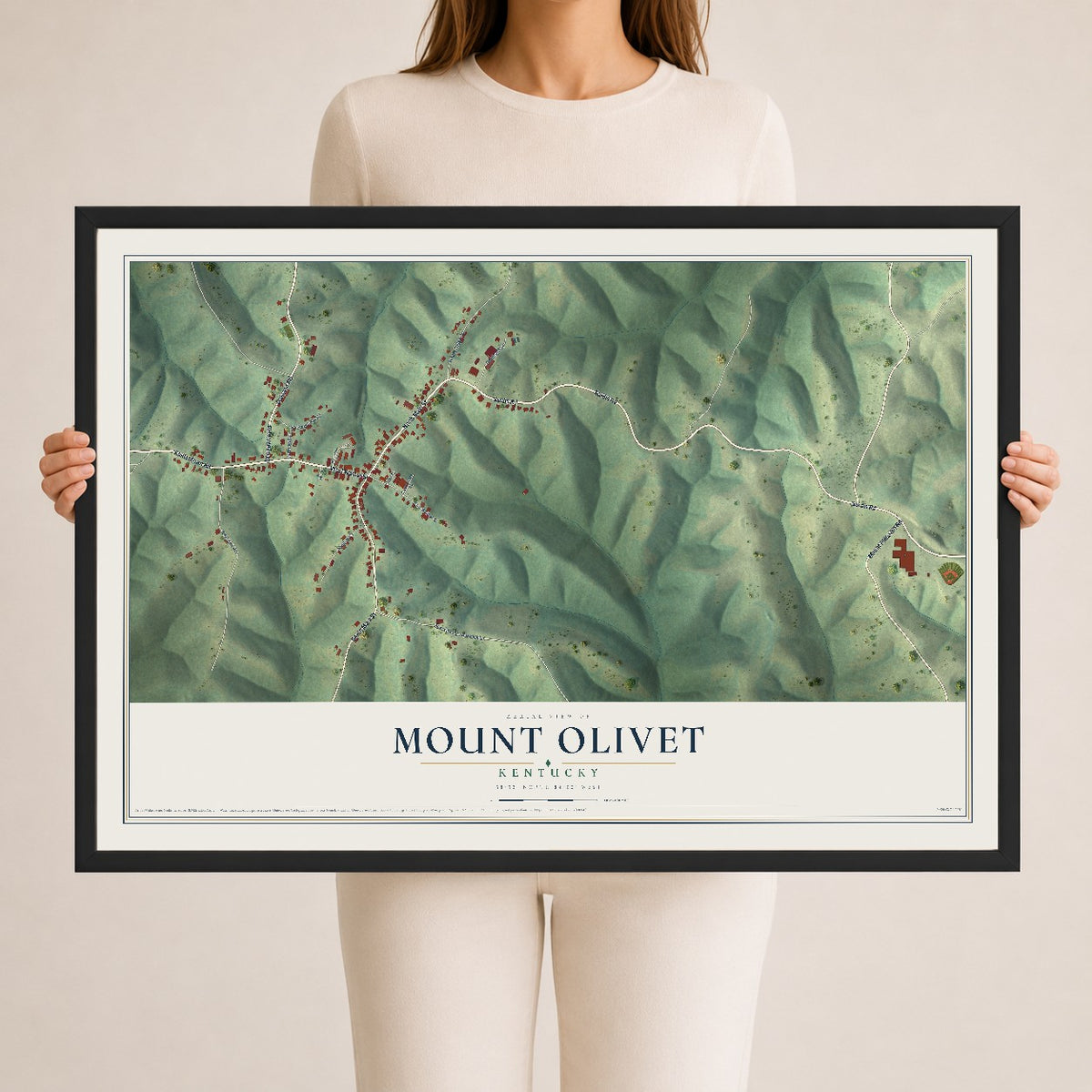 Map of Mount Olivet, Kentucky, 24 x 36 inch print in a black wood frame