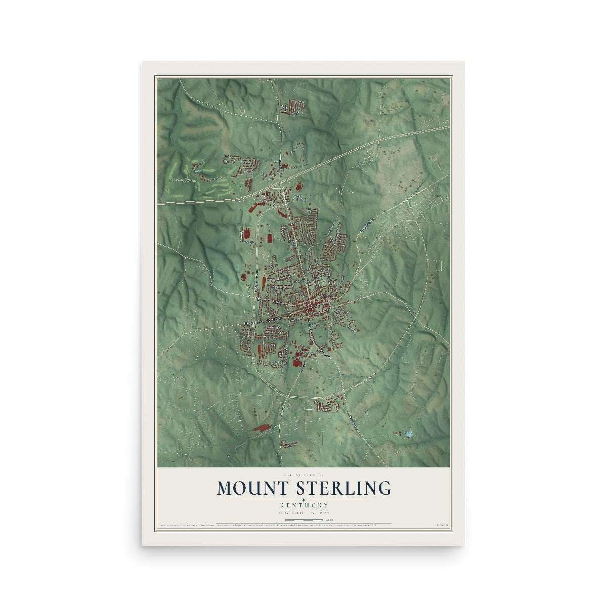 Map of Mount Sterling, Kentucky, 12 x 18 inch unframed archival matte print