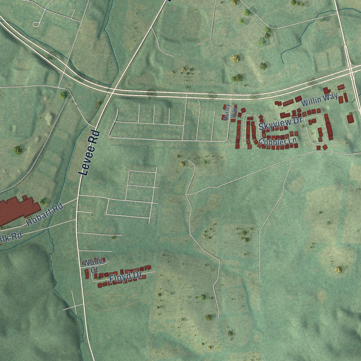 Second close-up of the map of Mount Sterling, Kentucky print showing more streets and buildings