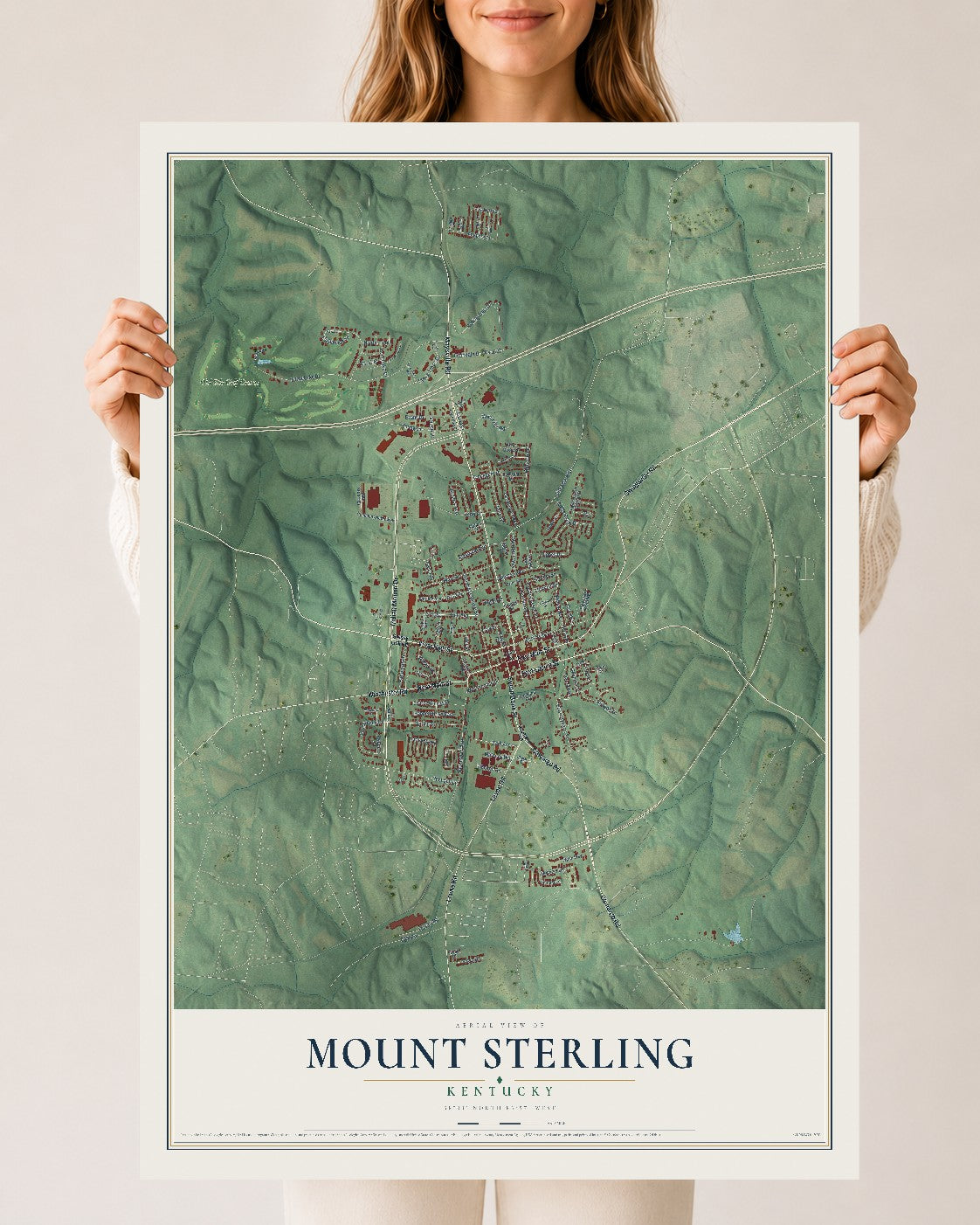 Map of Mount Sterling, Kentucky, 24 x 36 inch unframed archival matte print