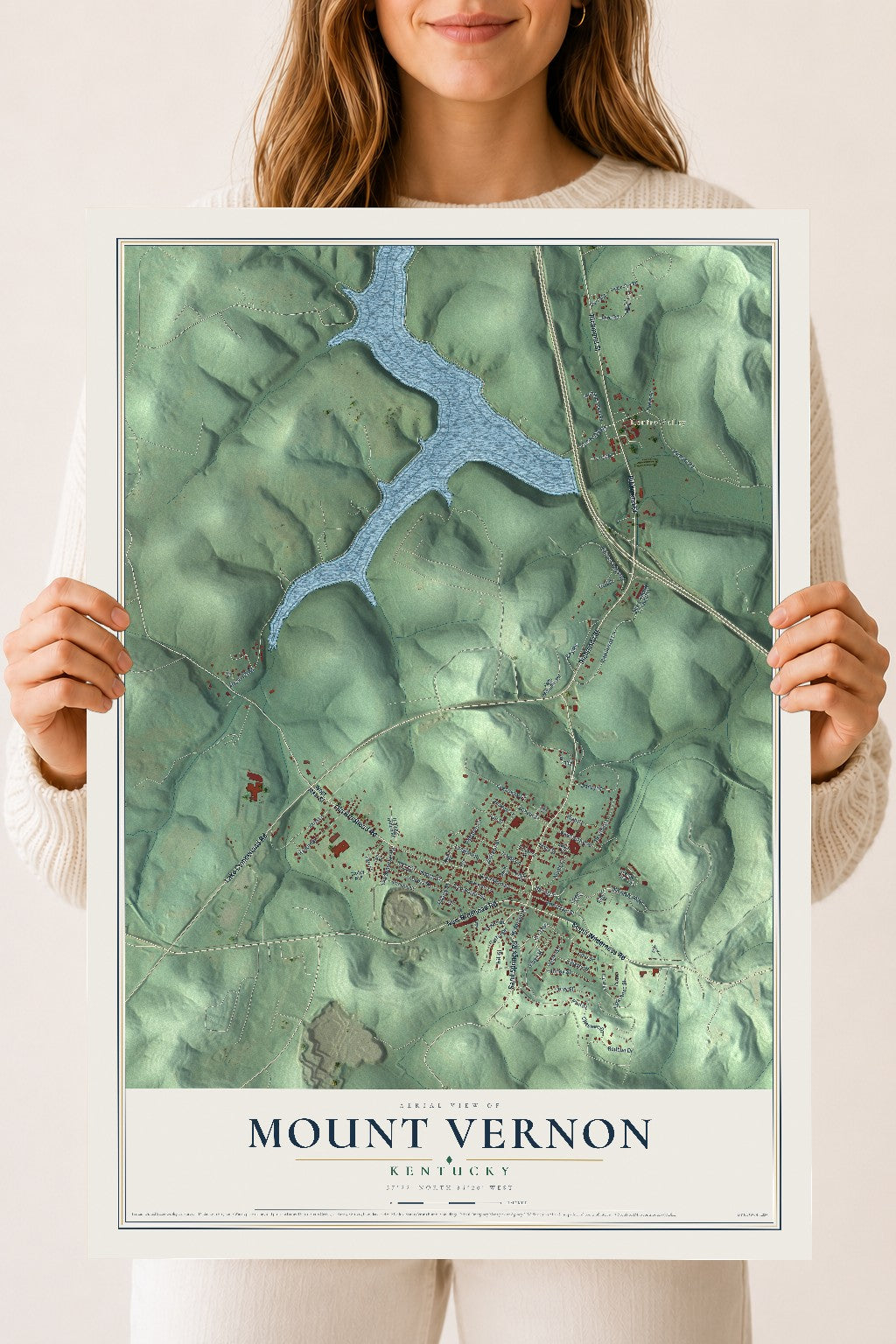 Map of Mount Vernon, Kentucky, 18 x 24 inch unframed archival matte print