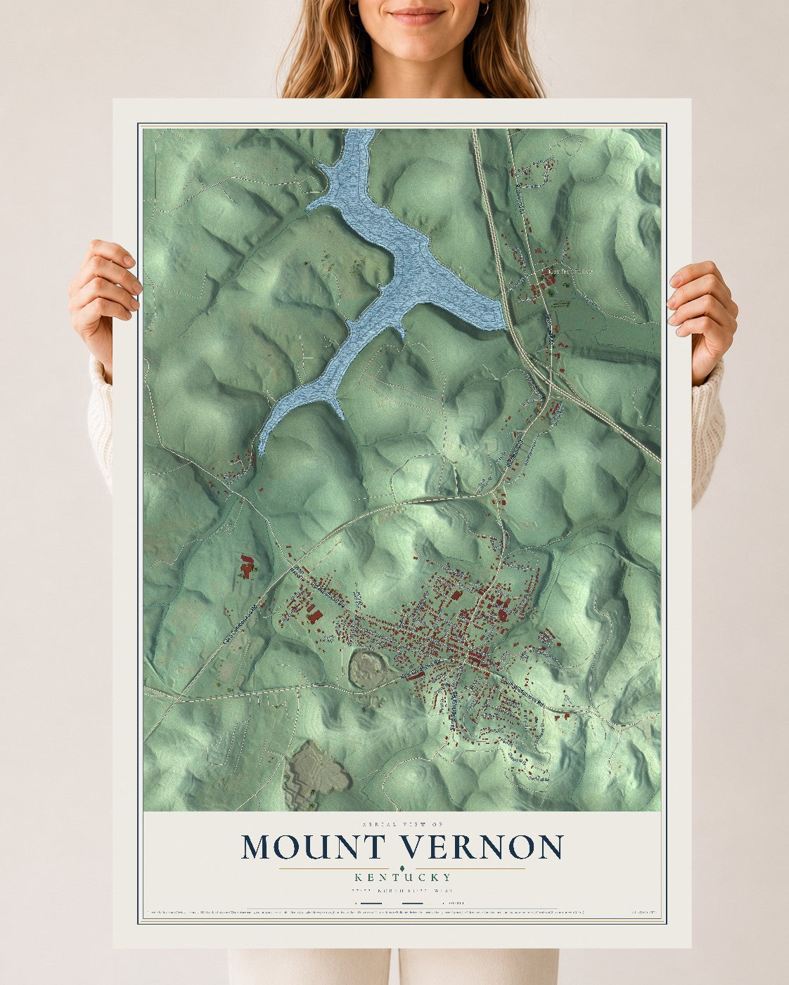 Map of Mount Vernon, Kentucky, 24 x 36 inch unframed archival matte print