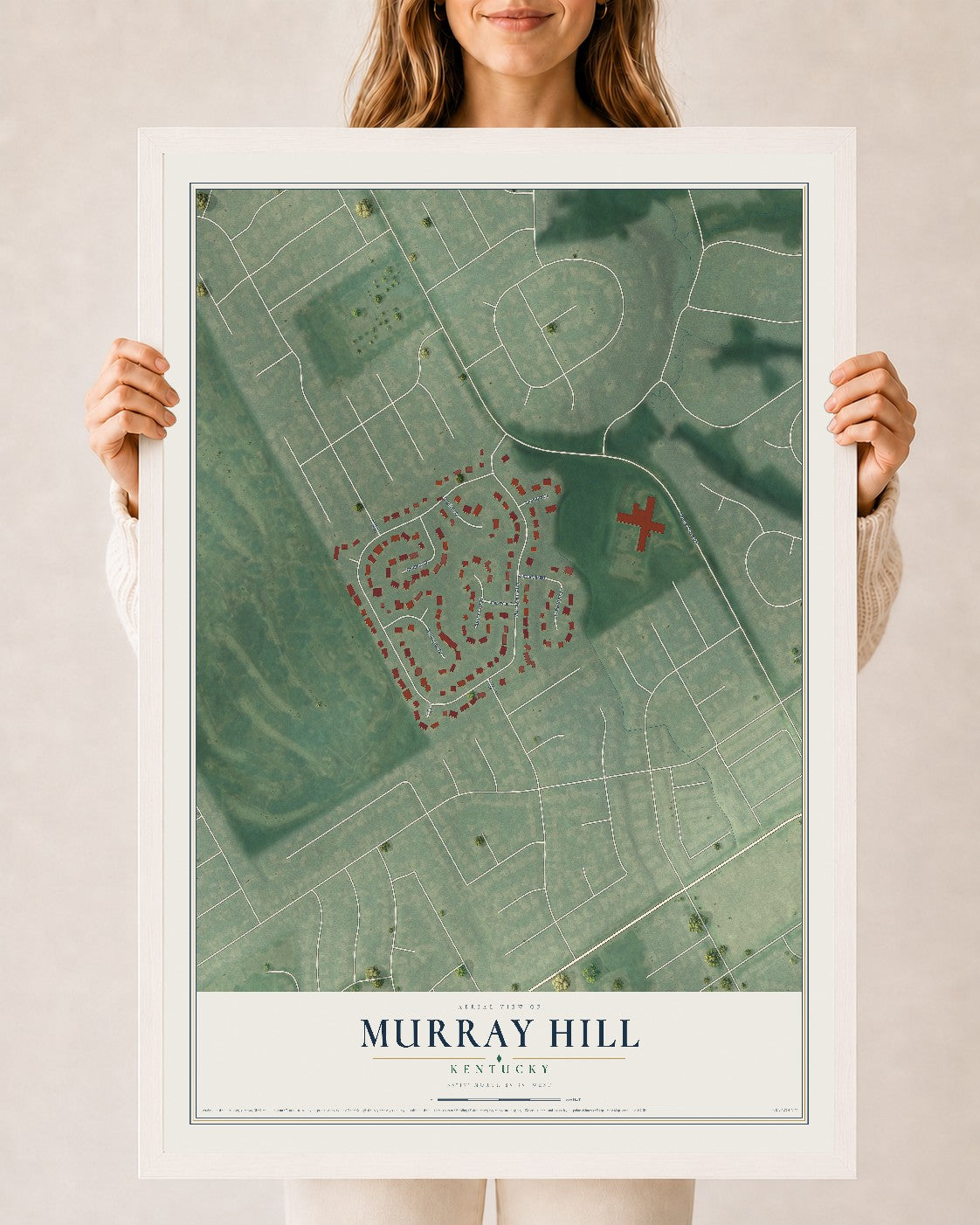 Map of Murray Hill, Kentucky, 24 x 36 inch print in a white wood frame