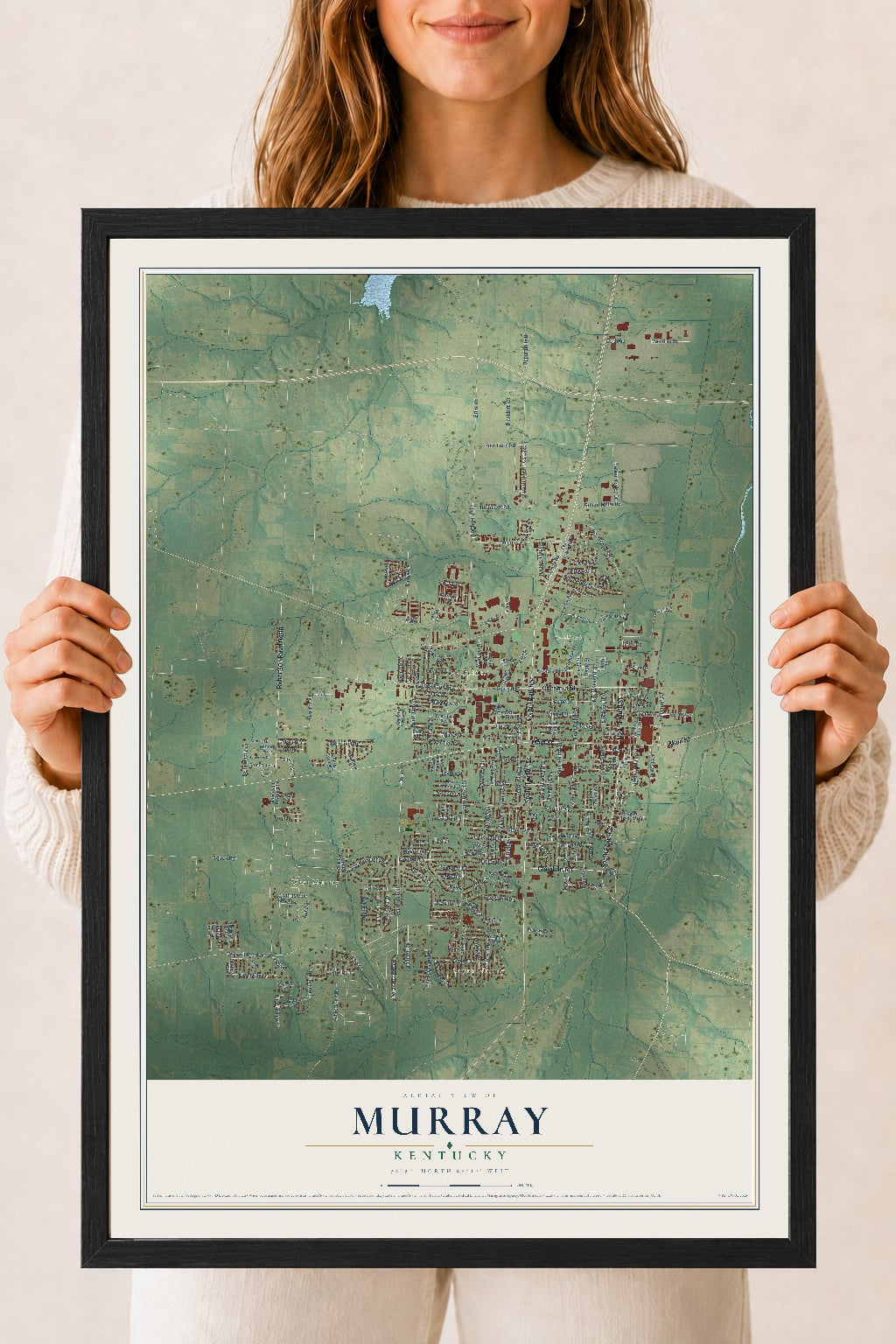 Map of Murray, Kentucky, 18 x 24 inch print in a black wood frame
