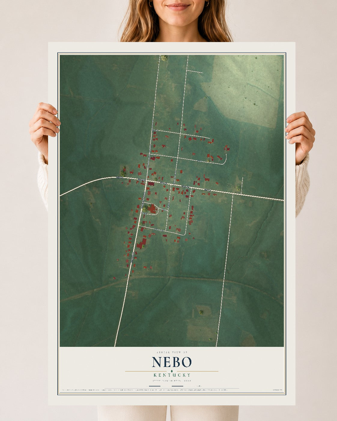 Map of Nebo, Kentucky, 24 x 36 inch unframed archival matte print