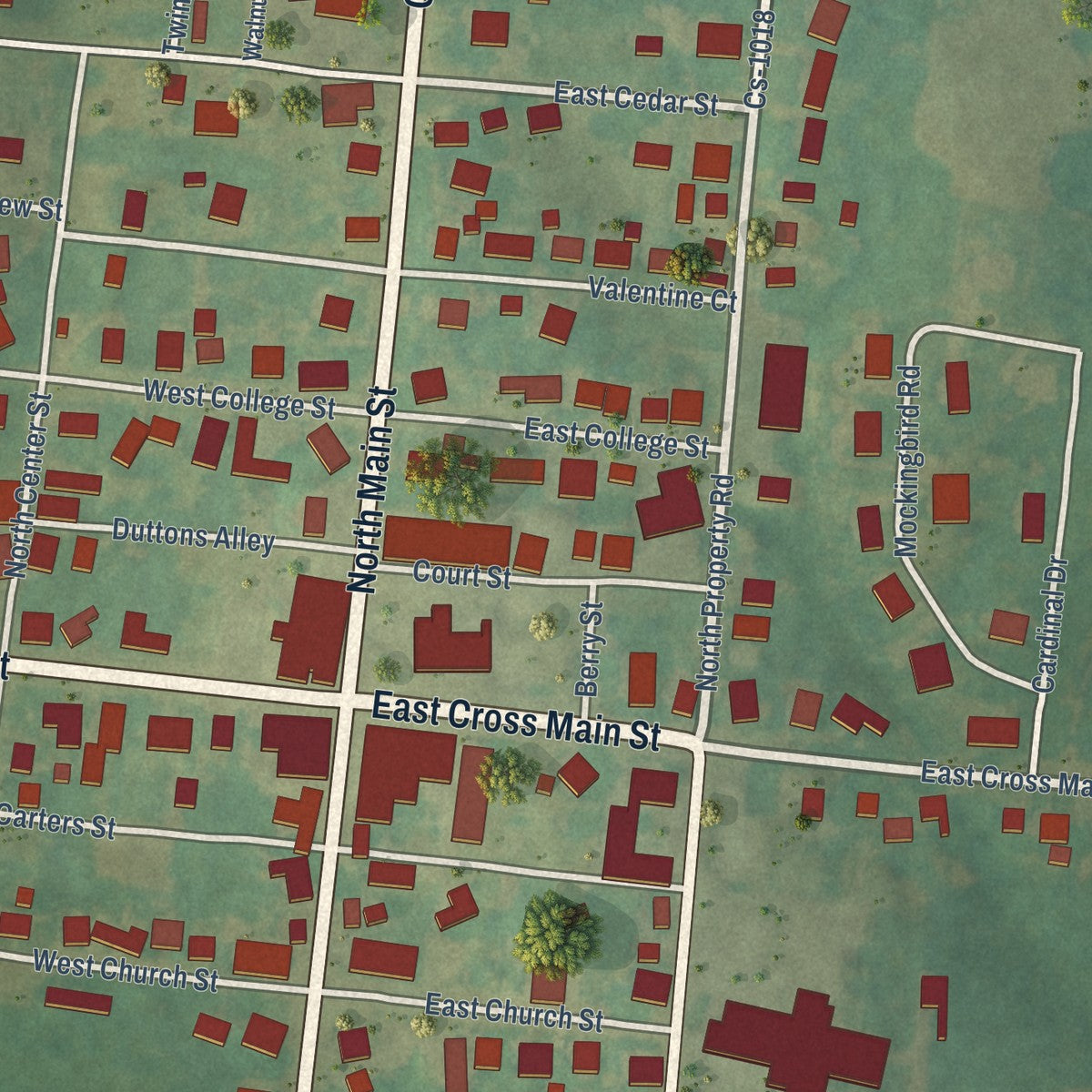 Close-up of the map of New Castle, Kentucky print showing street and building detail