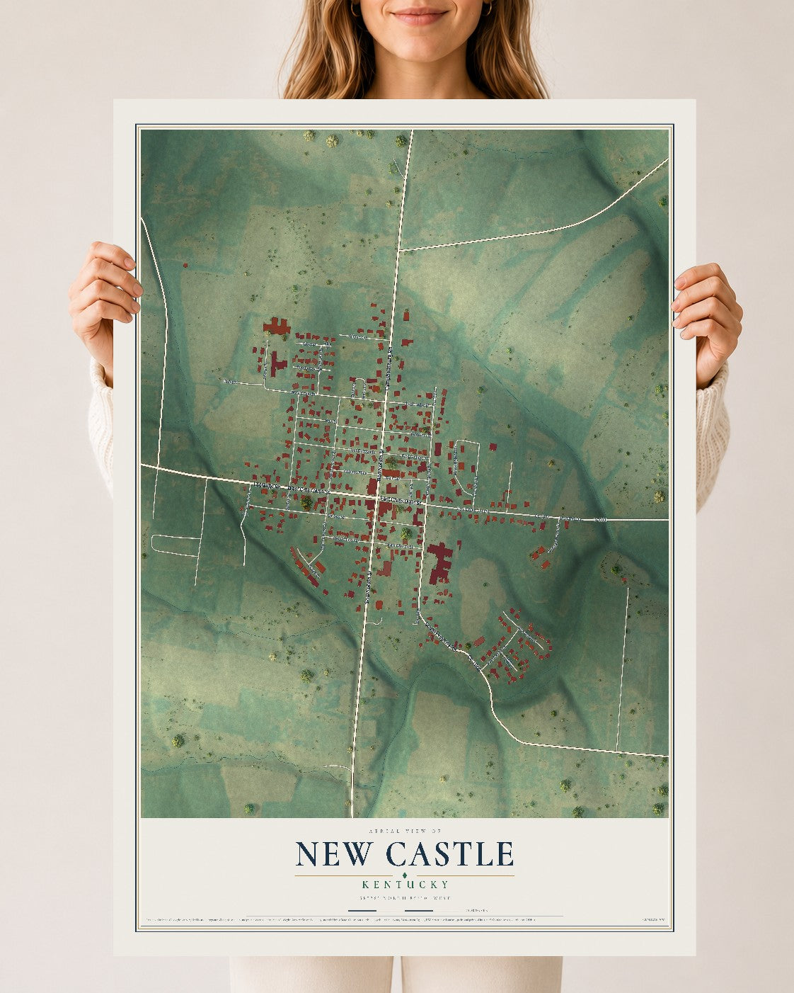 Map of New Castle, Kentucky, 24 x 36 inch unframed archival matte print