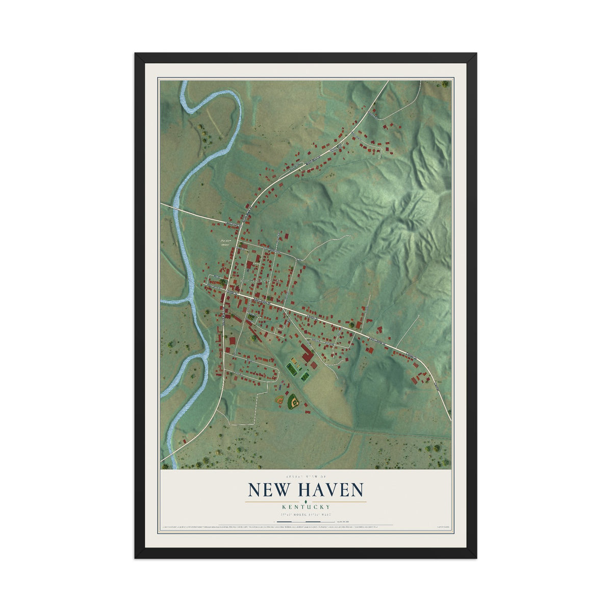 Map of New Haven, Kentucky, 12 x 18 inch print in a black wood frame