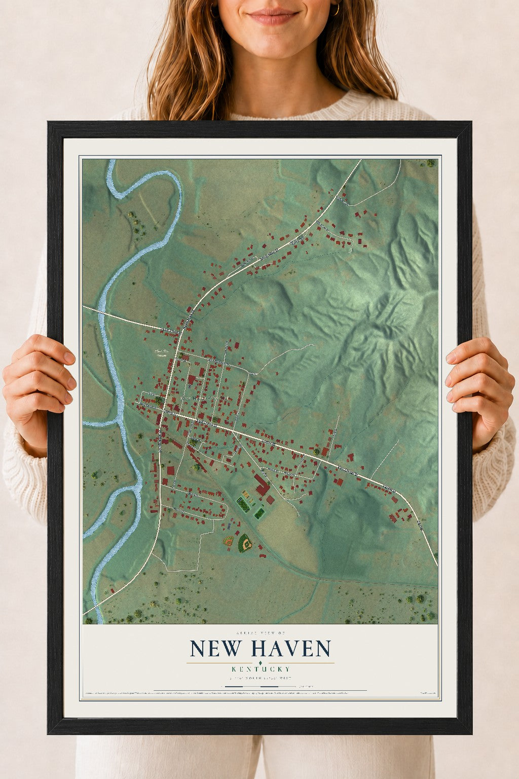 Map of New Haven, Kentucky, 18 x 24 inch print in a black wood frame