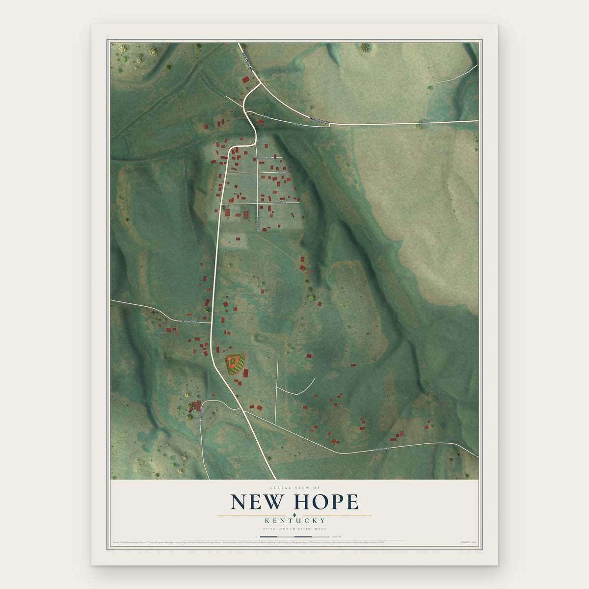 New Hope, Kentucky map print, the full design