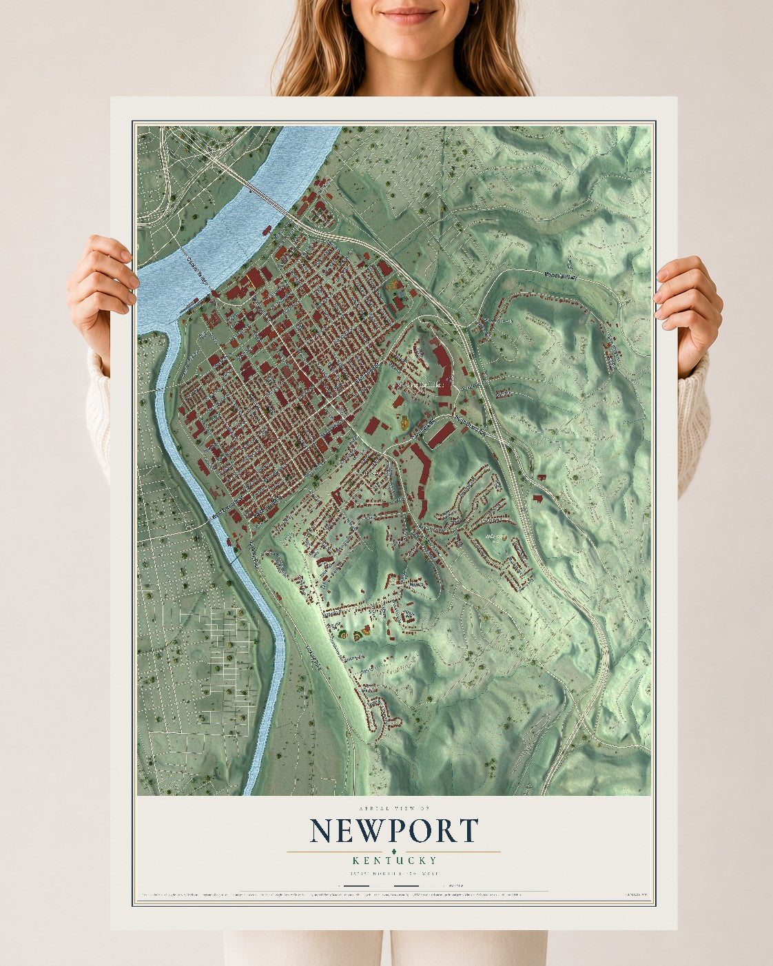 Map of Newport, Kentucky, 24 x 36 inch unframed archival matte print