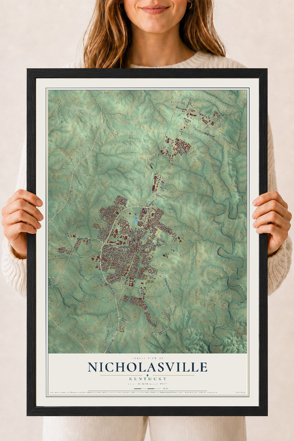 Map of Nicholasville, Kentucky, 18 x 24 inch print in a black wood frame