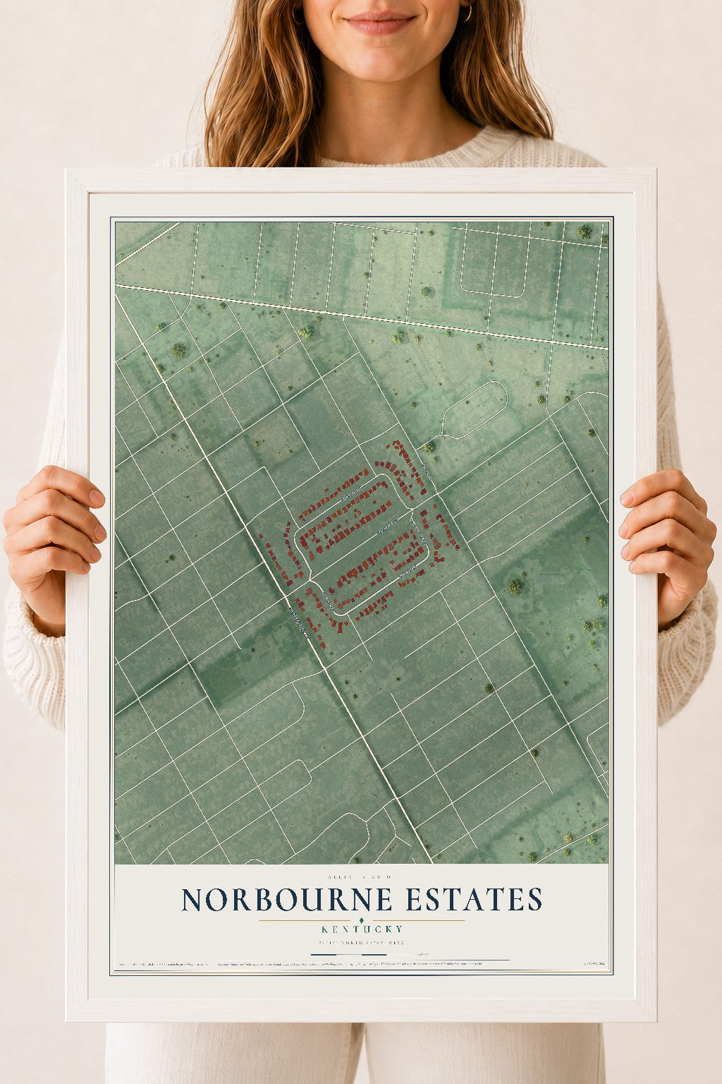 Map of Norbourne Estates, Kentucky, 18 x 24 inch print in a white wood frame