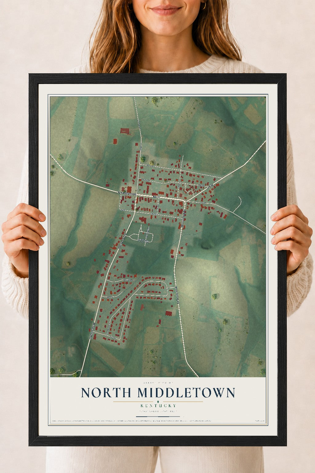 Map of North Middletown, Kentucky, 18 x 24 inch print in a black wood frame
