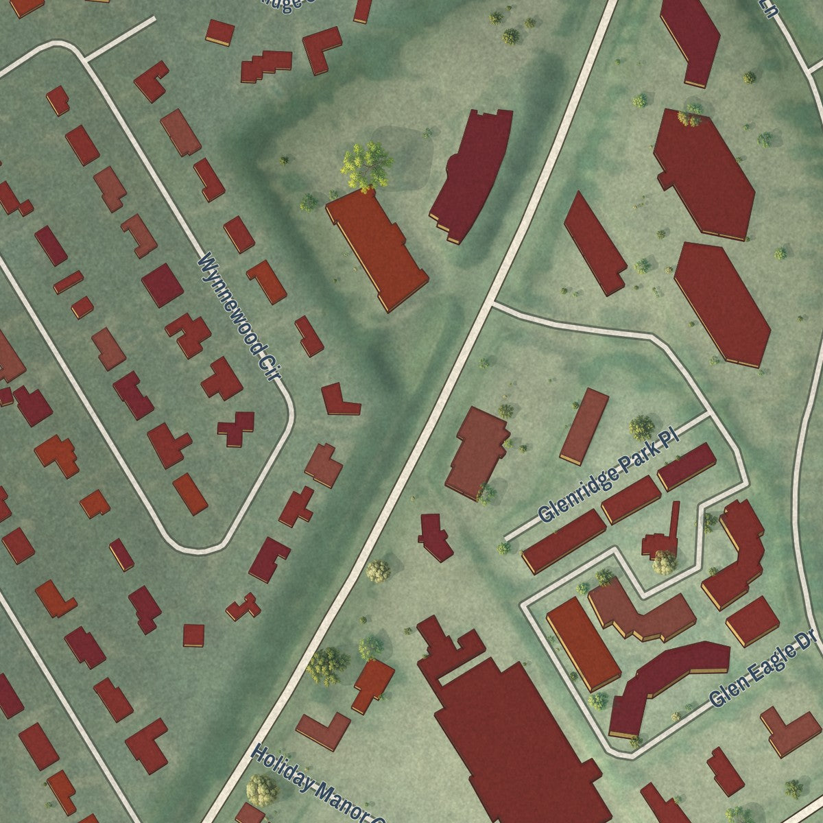Second close-up of the map of Northfield, Kentucky print showing more streets and buildings