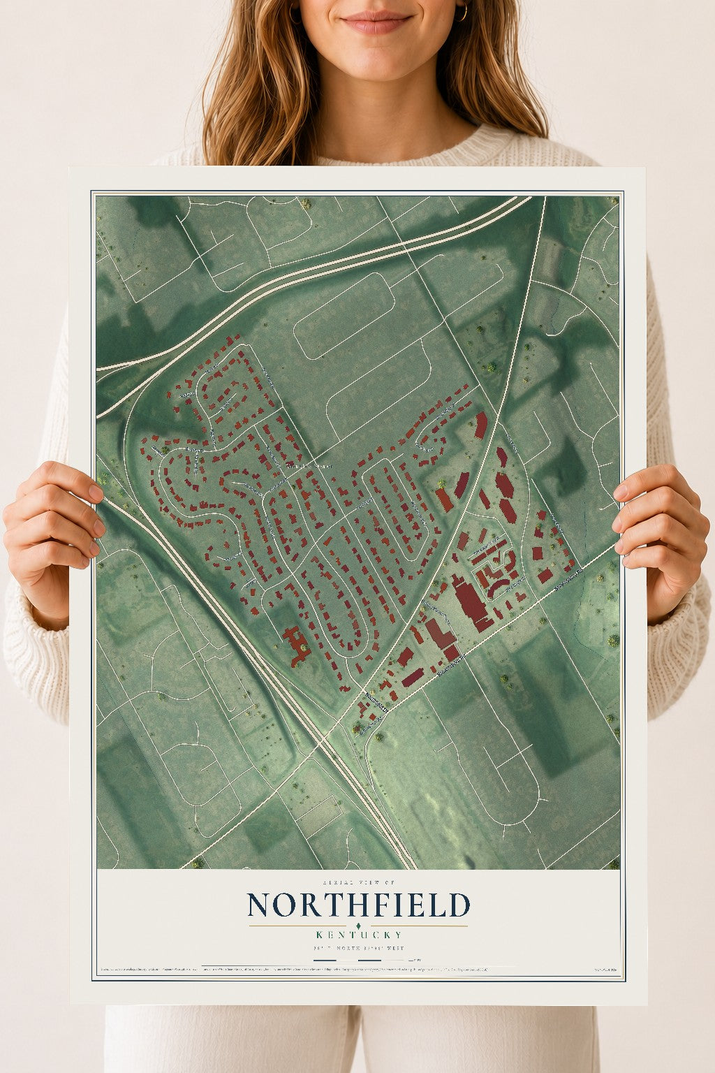 Map of Northfield, Kentucky, 18 x 24 inch unframed archival matte print