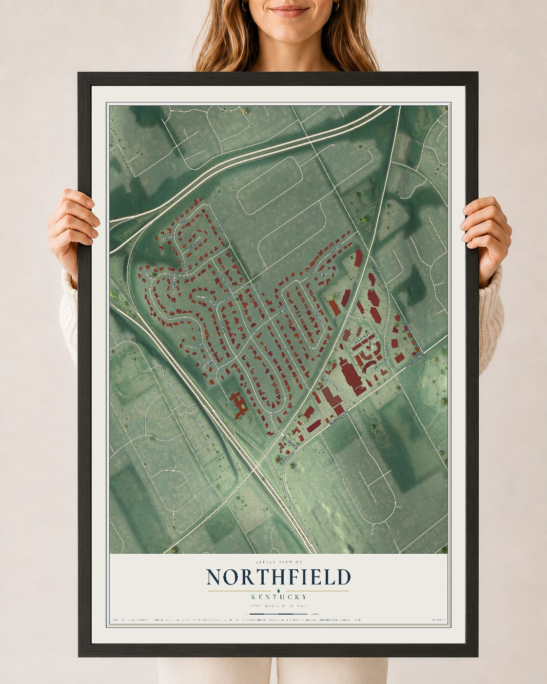 Map of Northfield, Kentucky, 24 x 36 inch print in a black wood frame