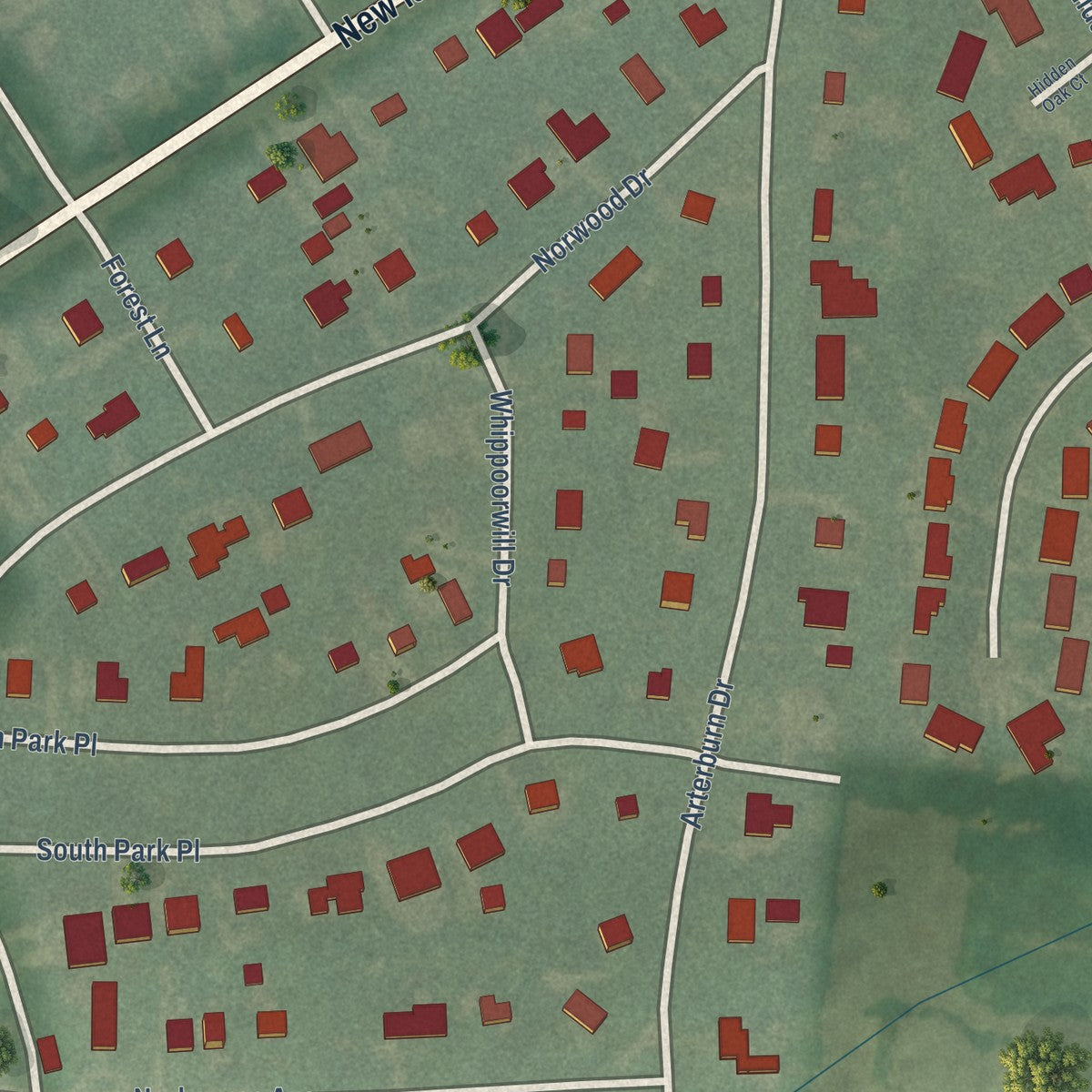 Second close-up of the map of Norwood, Kentucky print showing more streets and buildings
