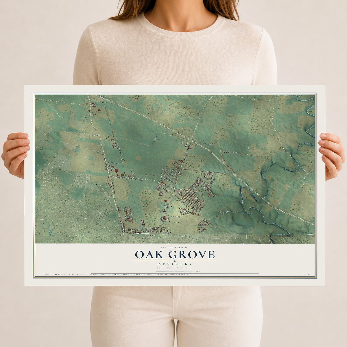 Map of Oak Grove, Kentucky, 12 x 18 inch unframed archival matte print