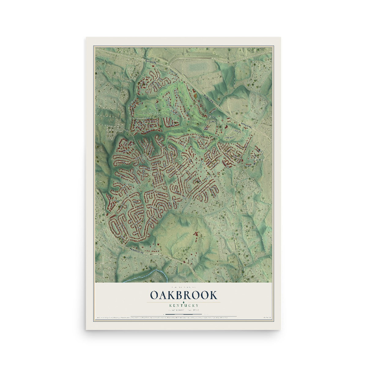 Map of Oakbrook, Kentucky, 12 x 18 inch unframed archival matte print