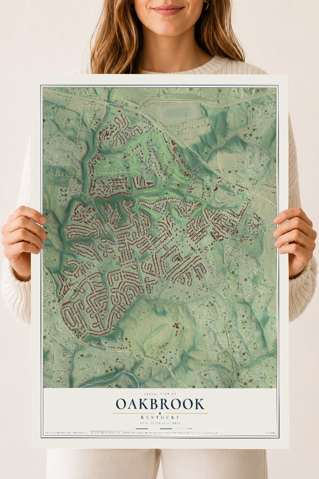 Map of Oakbrook, Kentucky, 18 x 24 inch unframed archival matte print