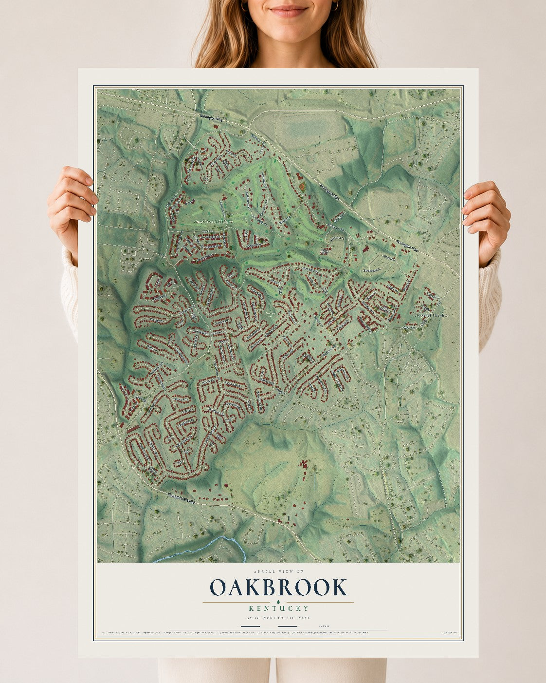 Map of Oakbrook, Kentucky, 24 x 36 inch unframed archival matte print