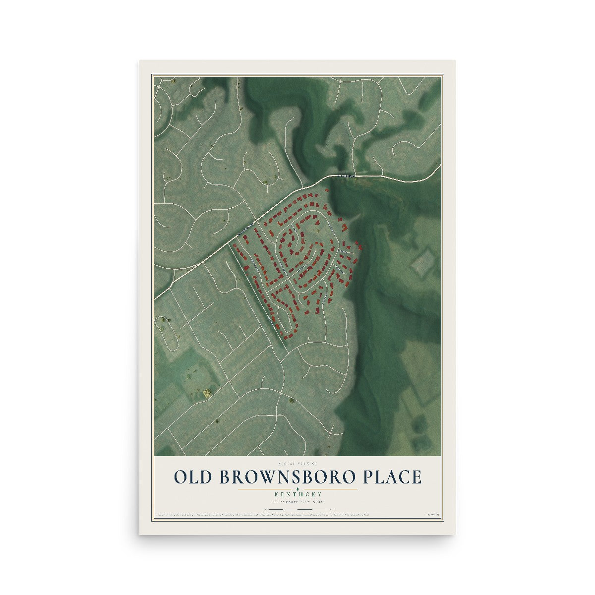 Map of Old Brownsboro Place, Kentucky, 12 x 18 inch unframed archival matte print