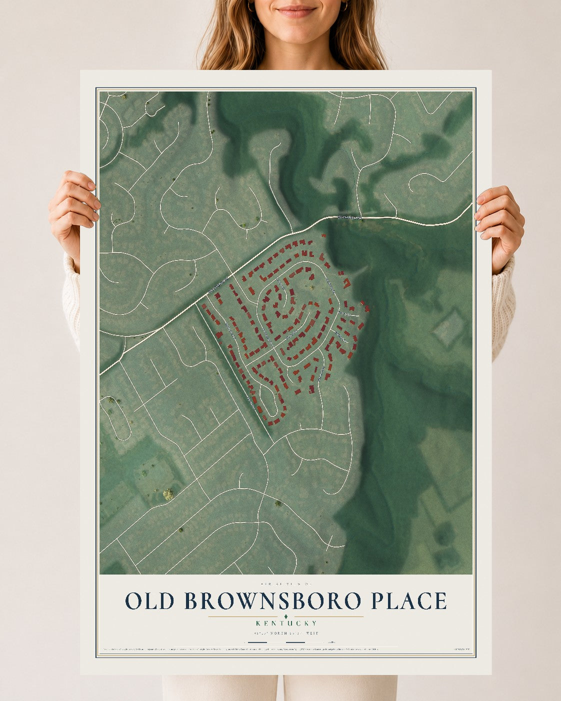 Map of Old Brownsboro Place, Kentucky, 24 x 36 inch unframed archival matte print