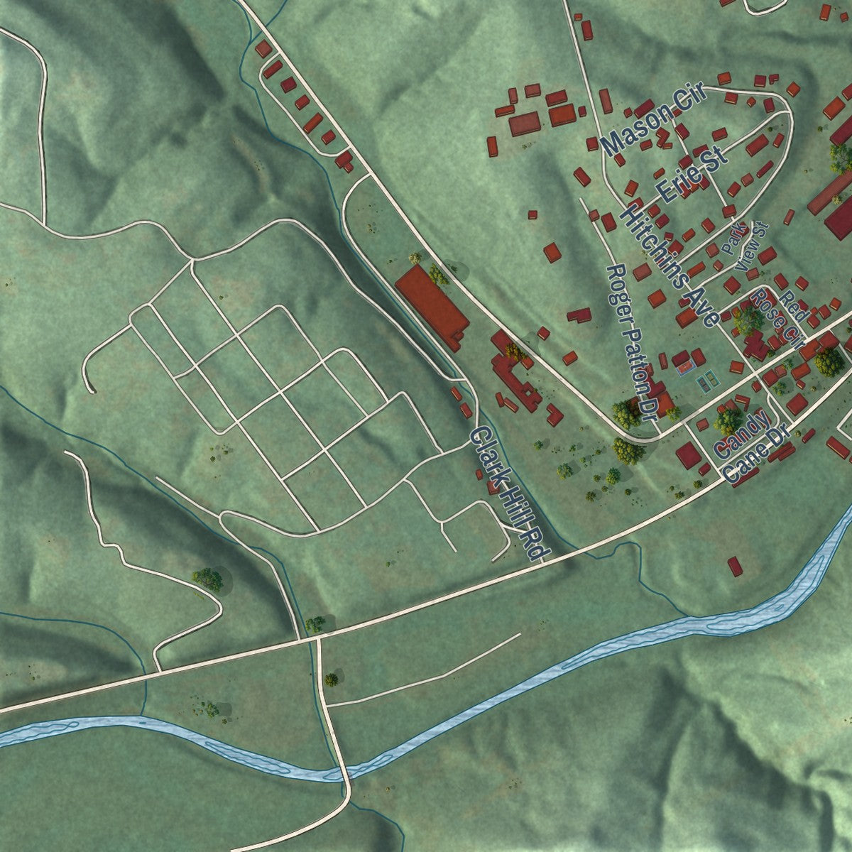 Second close-up of the map of Olive Hill, Kentucky print showing more streets and buildings