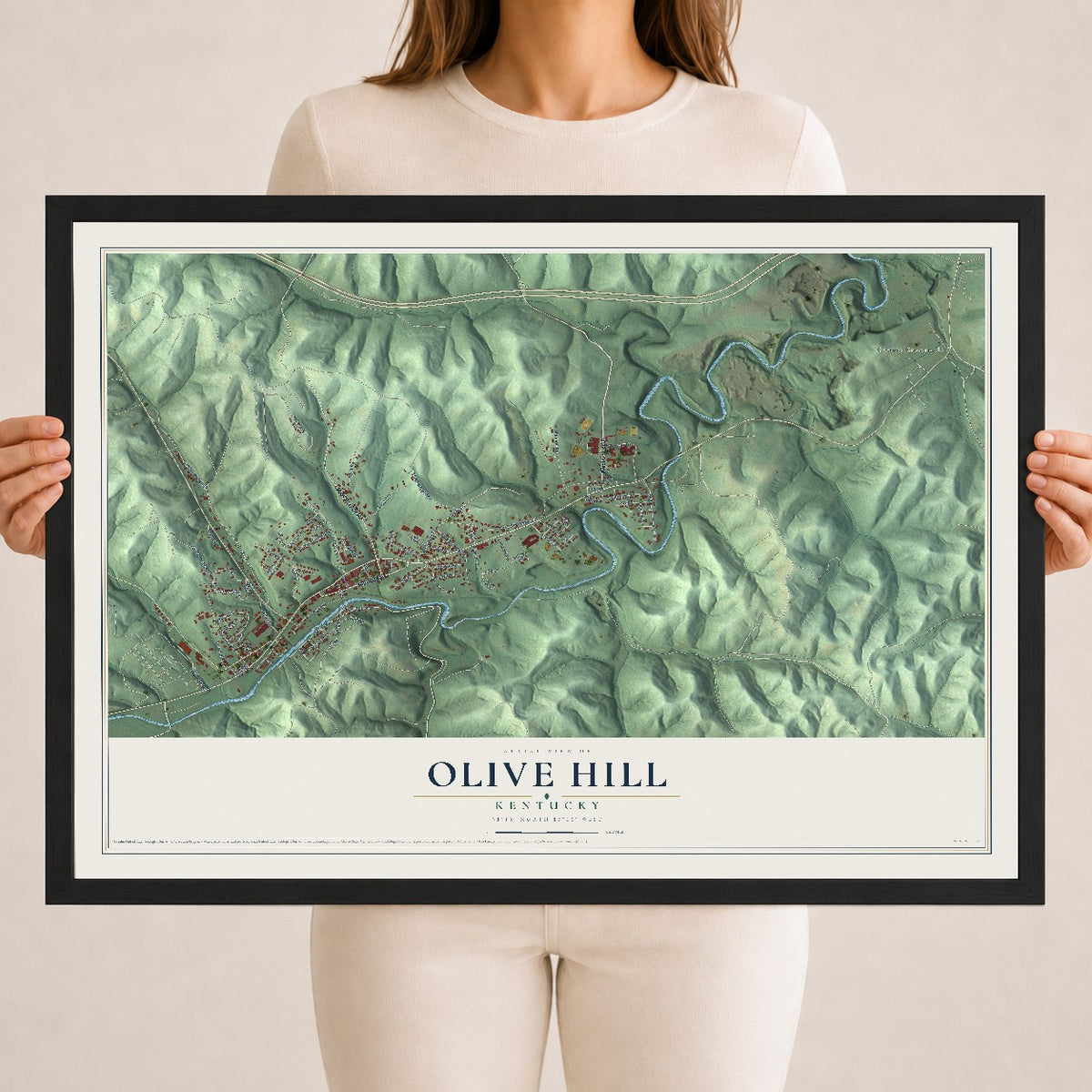 Map of Olive Hill, Kentucky, 18 x 24 inch print in a black wood frame