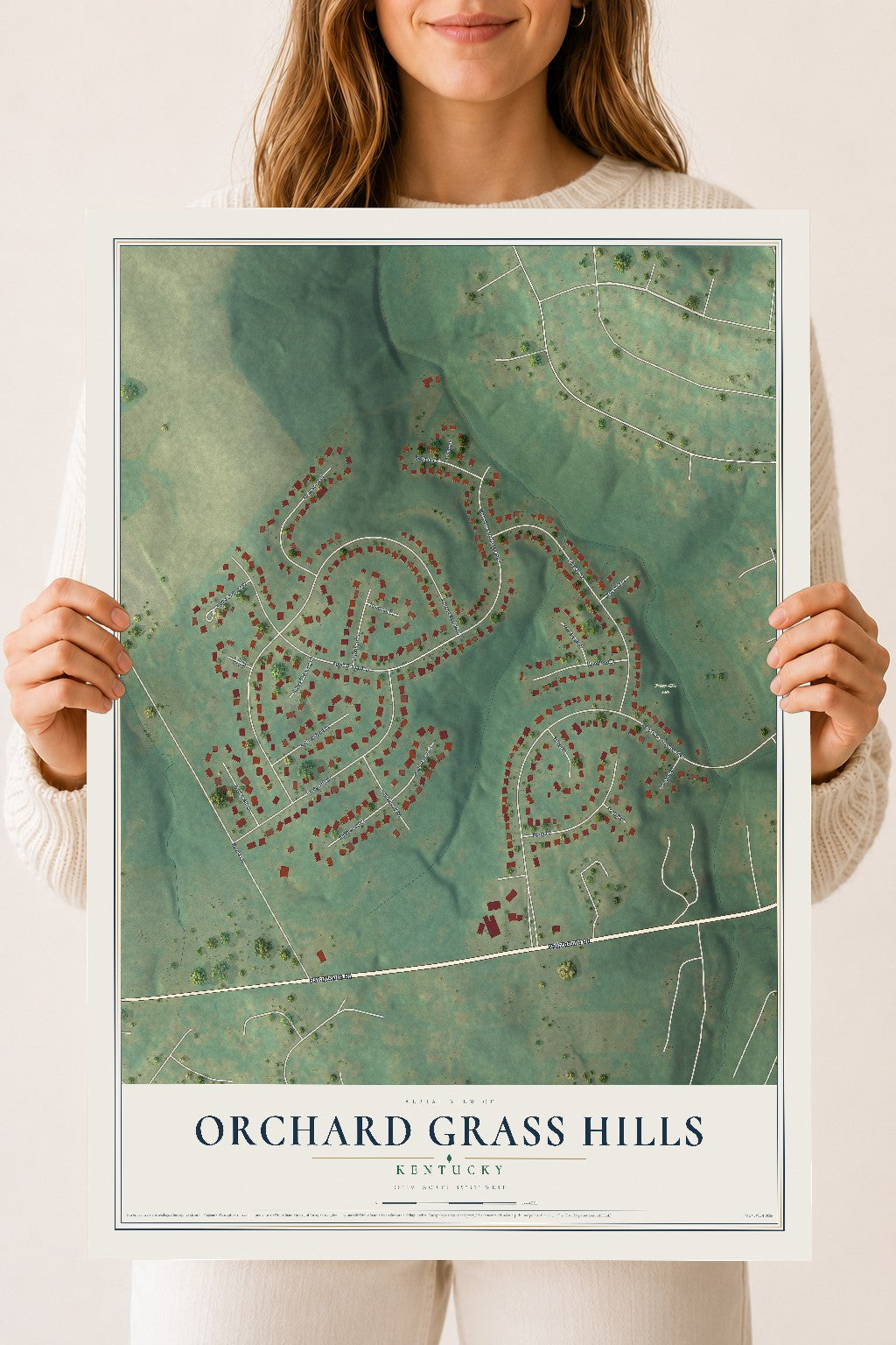 Map of Orchard Grass Hills, Kentucky, 18 x 24 inch unframed archival matte print