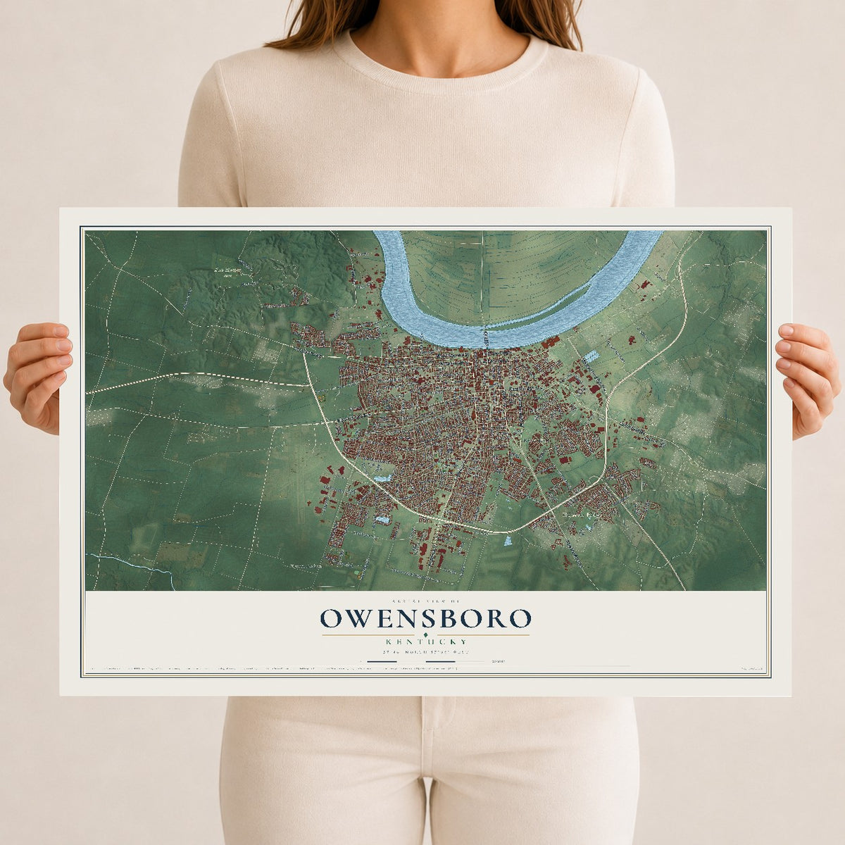 Map of Owensboro, Kentucky, 12 x 18 inch unframed archival matte print