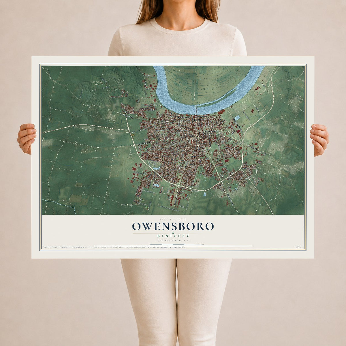 Map of Owensboro, Kentucky, 24 x 36 inch unframed archival matte print