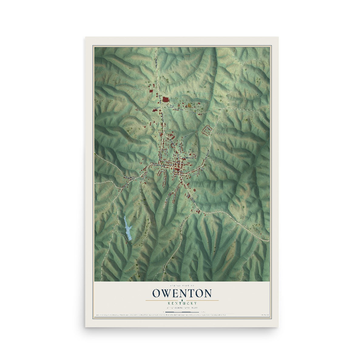 Map of Owenton, Kentucky, 12 x 18 inch unframed archival matte print