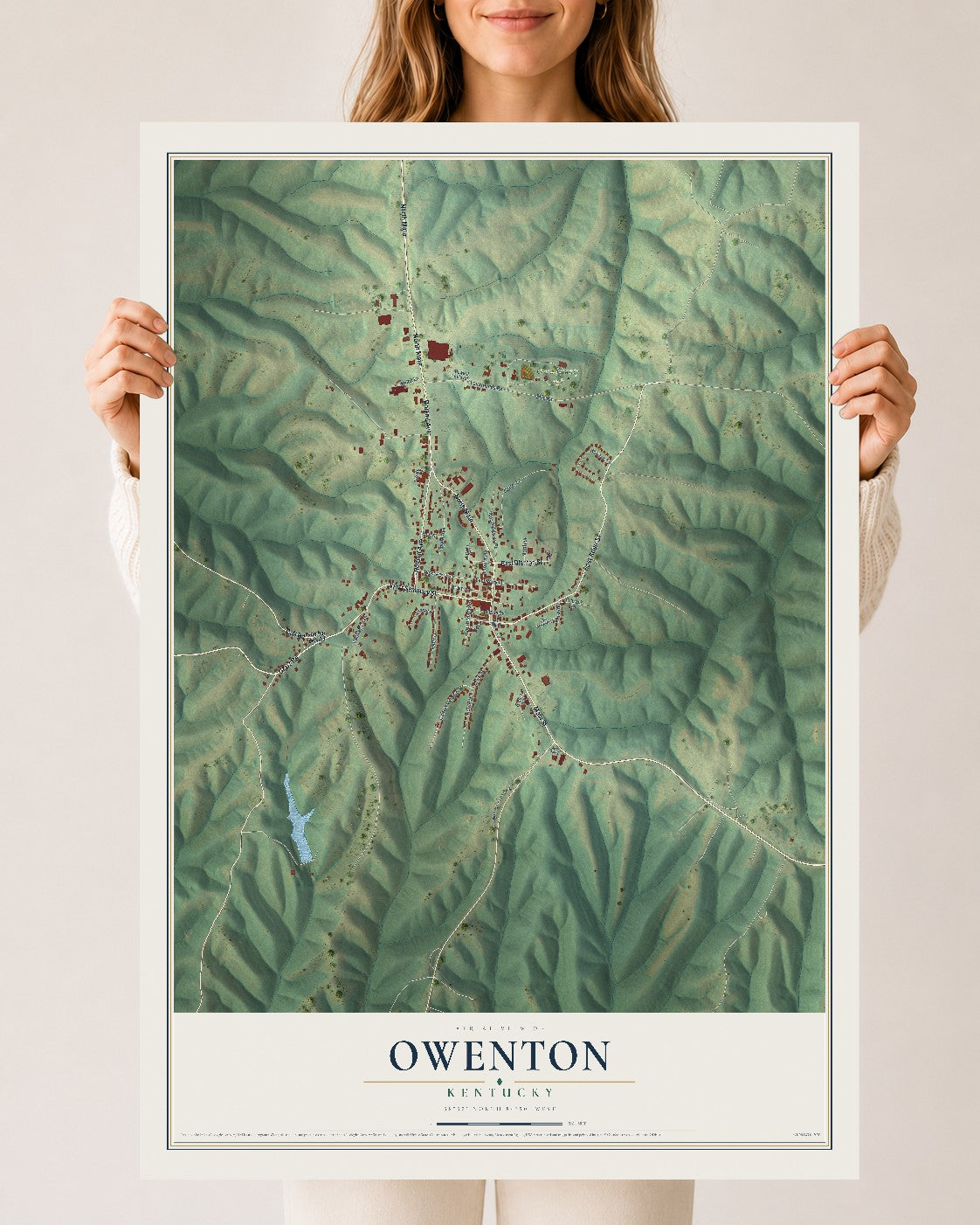 Map of Owenton, Kentucky, 24 x 36 inch unframed archival matte print