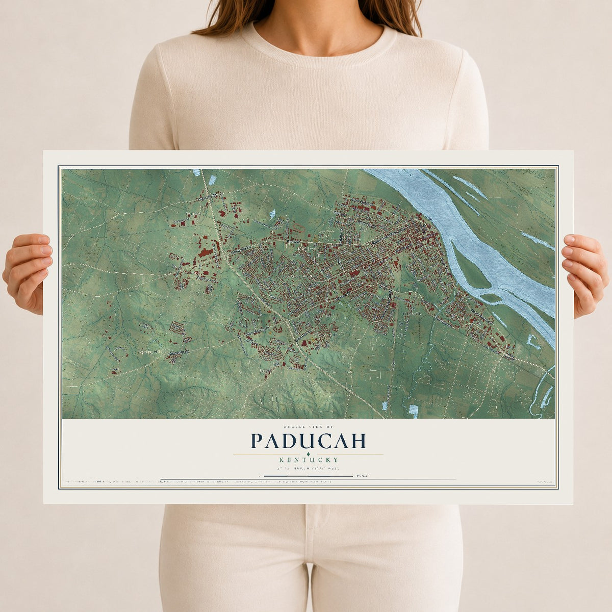 Map of Paducah, Kentucky, 12 x 18 inch unframed archival matte print