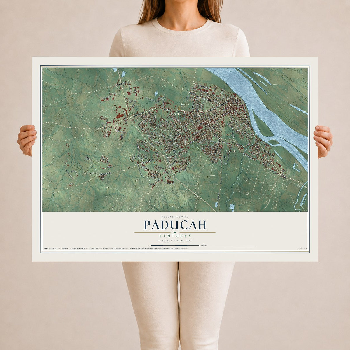 Map of Paducah, Kentucky, 24 x 36 inch unframed archival matte print