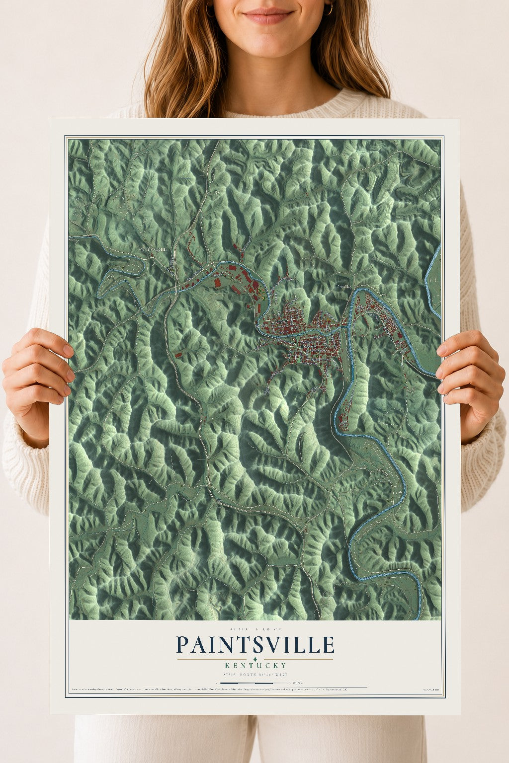 Map of Paintsville, Kentucky, 18 x 24 inch unframed archival matte print